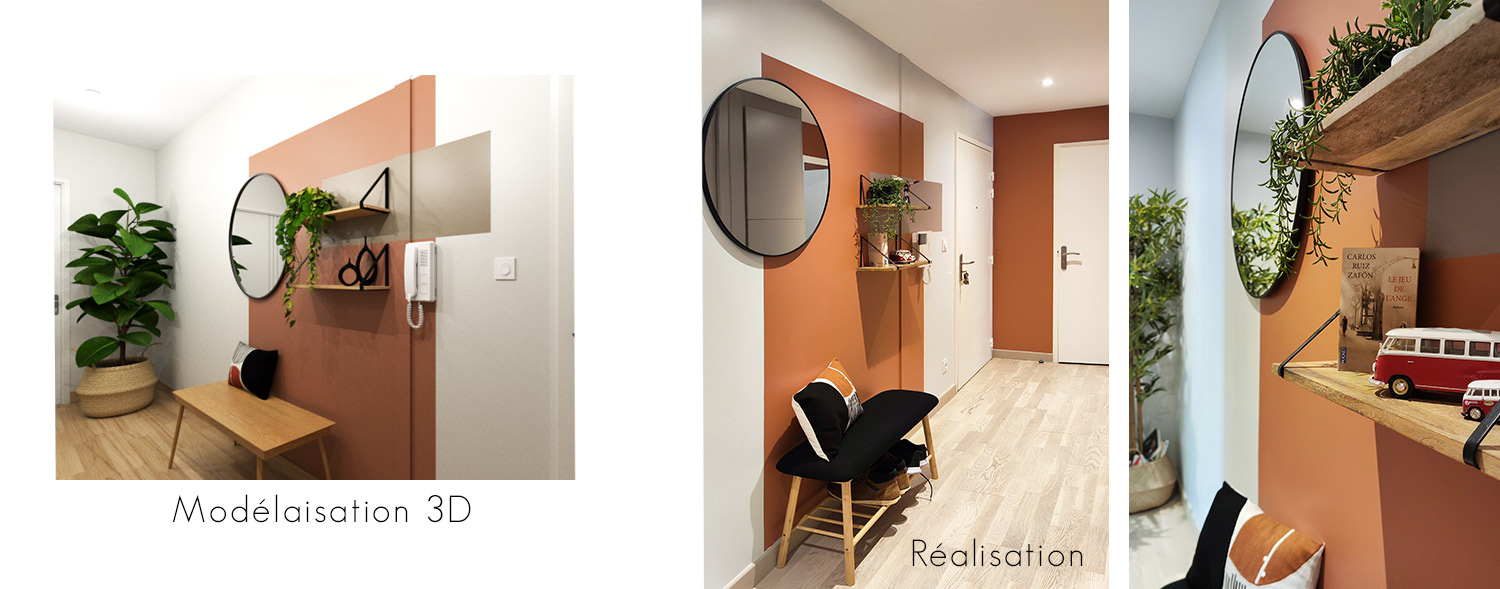 modélisation 3D pour se projeter dans la futur décoration de votre intérieur. décoration entrée couloir